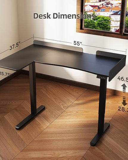 Claiks L Shaped Standing Desk, 55 Inch Electric Height Adjustable Desk with Splice Board Corner Workstation for Home Office, Black