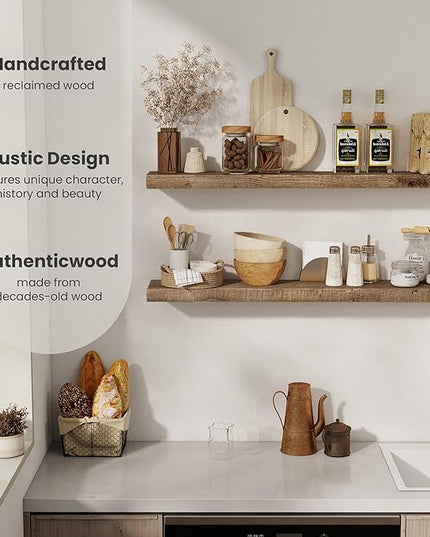 Floating Shelves Reclaimed Barnwood, 8" Deep Solid Wood Floating Shelf Wall Hanging Shelves with Invisible Heavy-Duty Metal Bracket | Wall Mounted | Farmhouse Style | 40 inches,2PCS,Natural