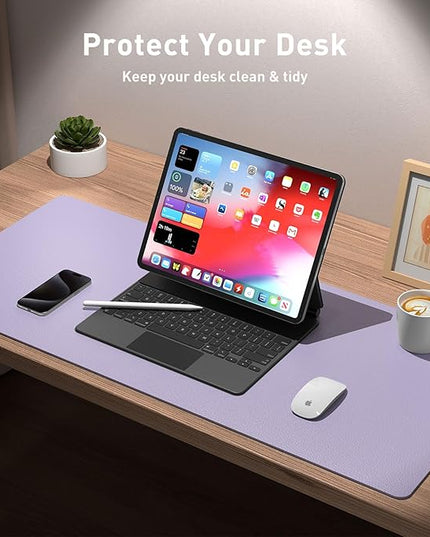 Leather Desk Pad Protector, Mouse Pad, Office Desk Mat, Non-Slip PU Leather Desk Blotter, Laptop Desk Pad, Waterproof Desk Writing Pad for Office and Home (48"x17", Lavender)