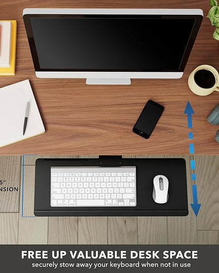 Mount-It! Under Desk Keyboard Tray – Adjustable Slide-Out Keyboard Drawer with Tilt & Swivel, 26.4" One-Piece Platform with Wrist Rest, Ergonomic Pull-Out Keyboard Holder