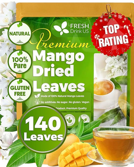FreshDrinkUS, Premium 140+ Mango Whole Leaves Dried, 100% Natural & Pure from Dried Mango Leaves Tea, No Additives, No Caffeine, Vegan