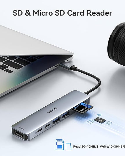 USB C Hub HDMI Adapter for MacBook Pro/Air, MOKiN 7 in 1 USB C Dongle with HDMI, SD/TF Card Reader, USB C Data Port,100W PD, and 2 USB 3.0 Compatible for MacBook Pro/Air, Dell XPS, Lenovo Thinkpad.