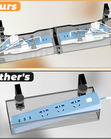 Under Desk Cable Management Tray, No Drill Steel Desk Cable Organizers, Wire Management Tray Cable Management Rack (24.4" Length-Black)