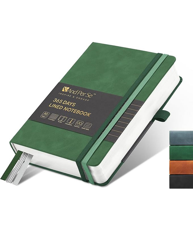 &And Per Se Lined Journal Notebook, 365 Pages, A5, 5.7'' x 8'' 100GSM Thick Paper, Journals for Writing, Hardcover Notebooks for Women Men (Green)