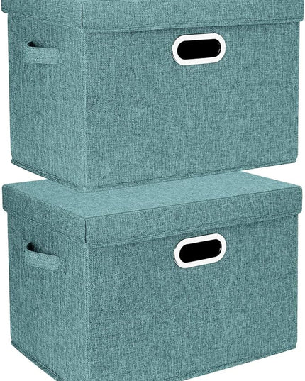 TYEERS Collapsible Storage Bins With Lids, Large Fabric Storage Boxes - 2 Pack - Aqua Deep