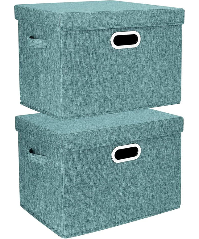 TYEERS Collapsible Storage Bins With Lids, Large Fabric Storage Boxes - 2 Pack - Aqua Deep