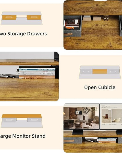 Claiks Electric Standing Desk with 2 Drawers, Adjustable Standing Desks with Storage, Height Adjustable Stand up Desk for Home Office with 2 Hooks,55 Inch Ruist Brown
