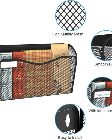 Wall File Organizer, Mesh Hanging File Organizer, Home Office Organization and Storage, 6 Single Pockets Document Magazine Rack