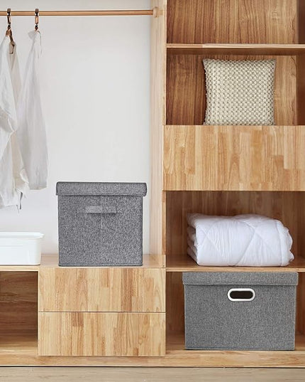 TYEERS Large Storage Bins with Lids, Collapsible, Washable, Fabric Storage Boxes for Organizing, 17.3x11.8x11.4 inches, 3 Pack, Gray