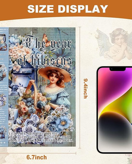 Auguro Vintage Ephemera Sticker 24 Sheets precut 300 washi Stickers Paper Journal Stickers for Adults People Junk Journal Sticker Book Scrapbooking Supplies