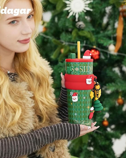 24 oz Christmas Tumbler with Lid and Straw, Insulated Coffee Mug Leak Proof, Portable Iced Water Bottle, Reusable Thermal Coffee Cup, Gifts for Women