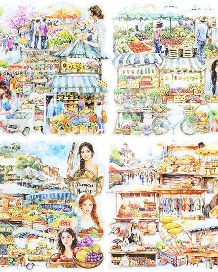 AuriicLeaf Farmers Market PET Stickers, 80PCS Bazaar-Themed Journal Supplies for Scrapbooking, DIY Crafts, and Planner Embellishment
