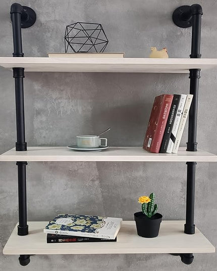 White Floating Shelves 24 inch Pipe Wall Shelves Bathroom Shelves Over Toilet with Wood Planks Industrial Pipe Floating Shelves Farmhouse Bathroom Pipe Shelves Wall Mounted