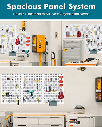 Pegboard Rack Garage Storage,Steel Pegboard Heavy Duty- 3 Pack 16-Inch X 24-Inch Metal Peg Board Tool Organization Panels (White)