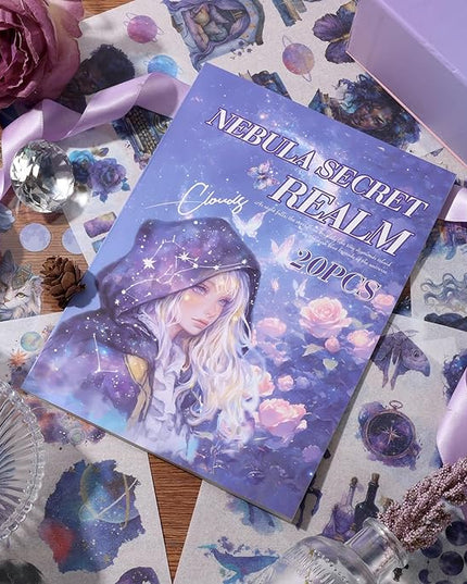 Auguro Fantasy Magic Scrapbook Stickers 20 Sheets 240 Pre-Cut Washi Stickers for Journaling PET Transparent Book Sticker Decorative or DIY Paper Crafts, Arts and Crafting Projects