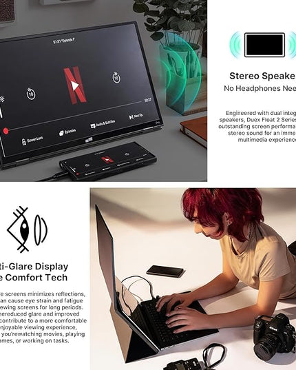 New Mobile Pixels Duex Float 2.0 Pro 2.5 K Portable Monitor, 16" Laptop Screen Extender (Built-in Kickstand), USB C/HDMI Stacked Monitor Extender with Dual Speakers, Windows, MacOS, Switch, Android