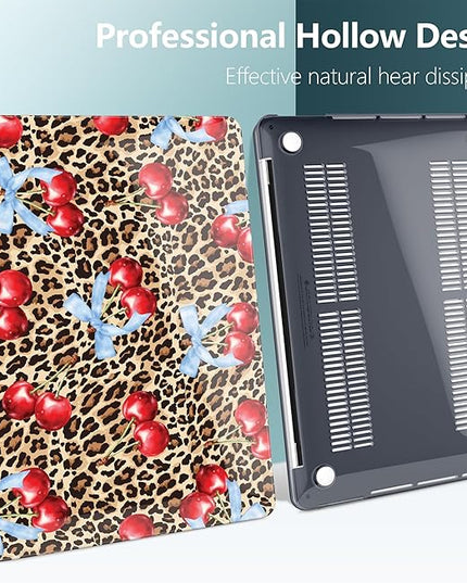 DONGKE Compatible with MacBook Pro 13 inch Case 2024 2023-2020 Release A2338 M2/M1 A2251 A2289 with Retina Display & Touch ID, Plastic Hard Shell & Keyboard Cover & Screen Film - Cherry & Leopard
