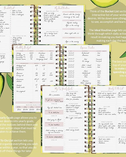 PLANBERRY Hourly Schedule Planner Premium – Undated Weekly Organizer with Time Slots & Monthly Budget – Time Management, Goal Setting, to-Do List & Habit Tracker –6.9″x8.5″(Avocado Green)