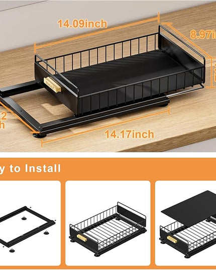 Under Sink Organizer, 2 Packs Under Sink Organizers and Storage, Slide Out Pull Out Cabinet Organizer Shelf with Metal Drawers for Kitchen Bathroom Pantry, Black