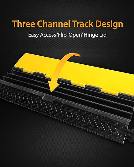 Pyle Ramp-3 Channel Rubber Floor Cord Concealer-Heavy Duty Cable Protector Wire/Hose/Pipe Hider Driveway Protective Covering Armor PCBLCO105X2 (Pair), One Size, Black and Yellow