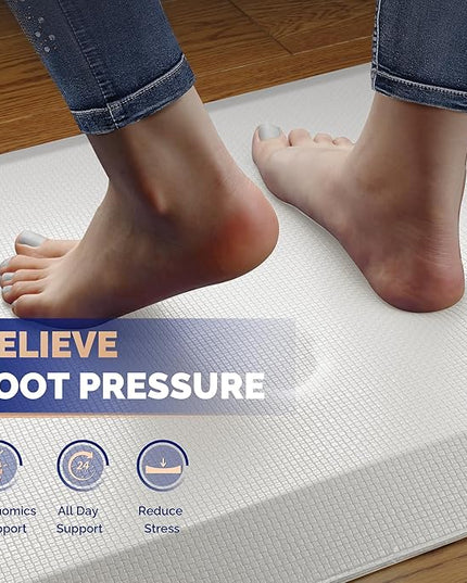 FEATOL Anti Fatigue Mats for Standing, 9/10 Extra Thick Ergonomic Standing Desk Mat, Comfort & Durable Memory Foam Standing Mat at Home,Office All Day (20" x 59", White, 1PC)