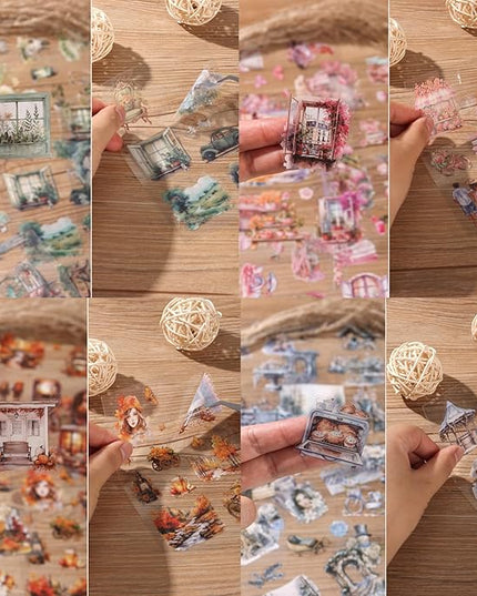 Auguro 4 Books for Seasons Stickers for Scrapbooking 480 Pre-Cut Pet Transparent Stickers for journaling Spring Summer Fall and Winter Sticker