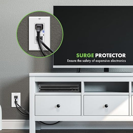 TOPGREENER Surge Protector Receptacle with Grounding Indicator, Child Safe, Tamper-Resistant, Self-Grounding, 900 Joules, 2-Pole, 15A 125V, UL Listed, TGTRSS215R, White