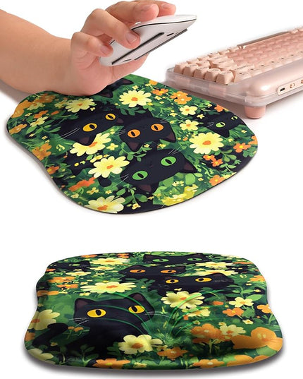 Hokafenle Ergonomic Wrist-Hugging Mouse Pad Wrist Support, U-Shaped Holding Wrist Rest Mousepad for Carpal Tunnel Pain Relief with Cushioned Memory Foam Slope Massage Bulge(10.2x8.3 in,Big Eyed Cat)