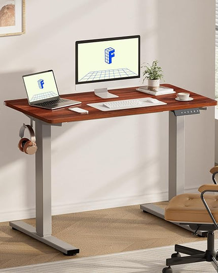 FLEXISPOT EN1 One-Piece Standing Desk, 48 x 24 Inches Electric Height Adjustable Desk for Home Office (Silver Frame + 48 in Mahogany Top, 2 Packages)