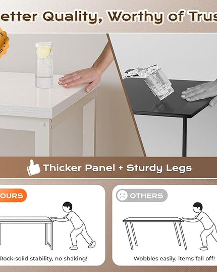 Huuger 55 x 24 inch Desk with Power Outlets & USB-C, Deeper & Thicker Desktop, Robust Metal Tubes, Computer Desk, Heavy Duty Office Desk, Work Gaming Desk for Home Office, White