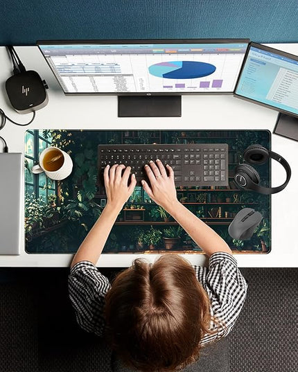 Green Plant Desk Pad Gaming Pad Extra Large Desk Mats Full Desk Mouse Pad XXL, Desktop Mat Computer Laptop Keyboard Pads, Office Home Decor Table Pad Cute Desk Accessories 31.5" x 15.7"