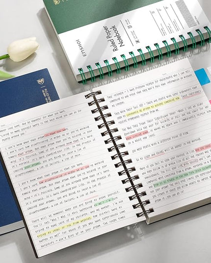 EMSHOI A5 Spiral Notebook College Ruled Lined Journal, Small 5.7" X 8.22", 300 Pages/150 Sheets, 100gsm Thick Paper, Waterproof Hardcover, for Office School Women Men Work Writing Notes, Green