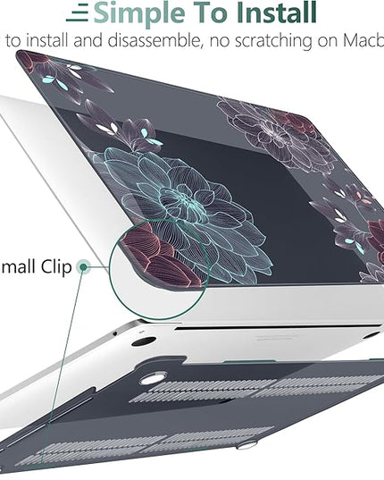 DONGKE Compatible with MacBook Pro 13 inch Case 2024 2023-2020 Release A2338 M2/M1 A2251 A2289 with Retina Display & Touch ID, Plastic Hard Shell & Keyboard Cover & Screen Film - Dahlia Flowers