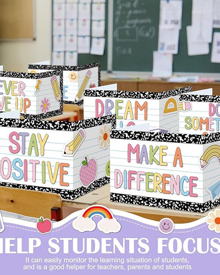 Honoson 24 Pcs Bulk Inspirational Privacy Folders for Students Cardboard Test Privacy Boards Motivational Words Desk Dividers Shield for Classroom School Study Supplies, 6 Styles(Composition)