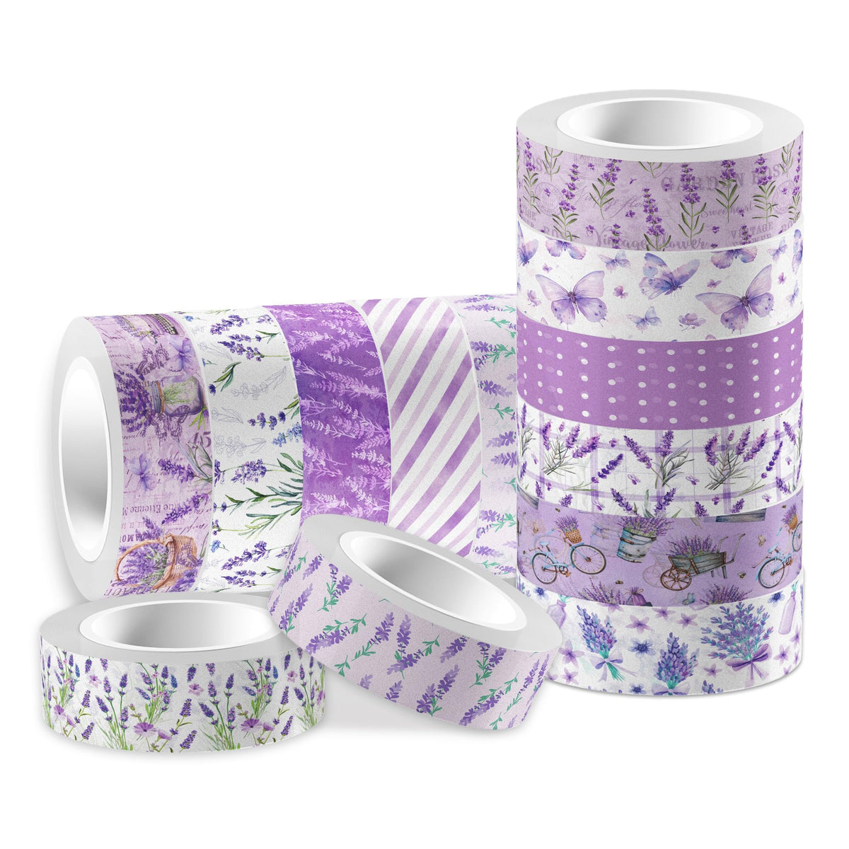 MOZUI Lavender Washi Tape 12 Rolls Lavender Tape Masking Decorative Purple Flower Washi Tape for DIY Craft Gift Wrapping Handbook Sticker Scrapbook Journaling Party Favor