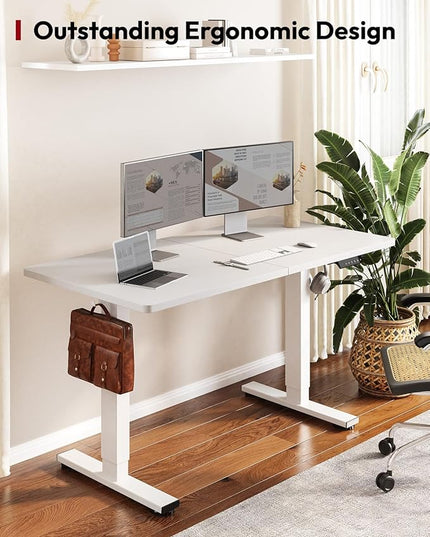 SANODESK Standing Desk Height Adjustable Electric Stand up Desk 55x24 Inches Sit Stand Home Office with Splice Board, White Frame/White Top