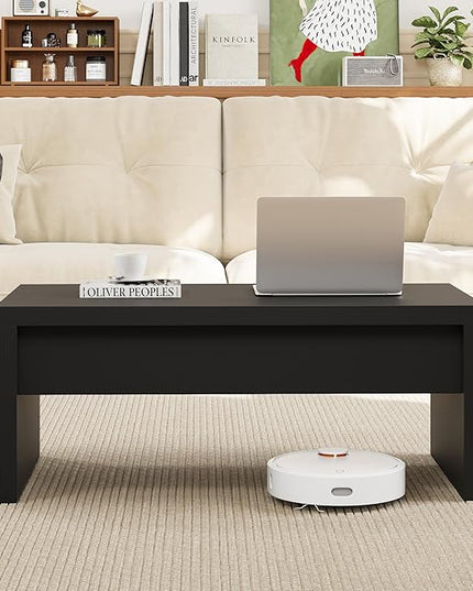 Small Lift Top Coffee Table, Wood Rectangle Coffee Table with Lifting Top and Hidden Storage Compartment, Modern Mid Century Center Tables for Small Space, Living Room, Office-Black