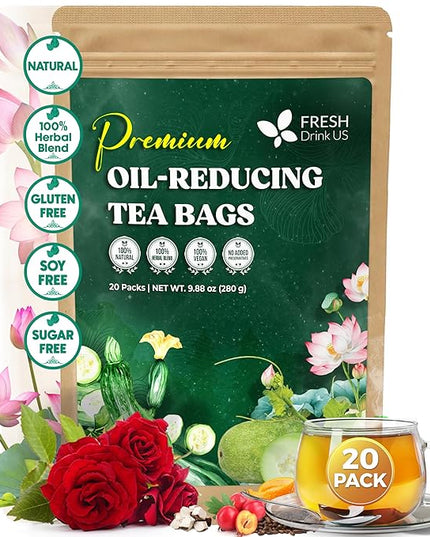 FRESHDRINKUS, 20 Packs of Oil Reducing Tea, Oil Cleansing for Liver, 10 Herbal Ingredients, Traditional Recipe Tea for Liver, 100% Natural, Easy Brewing, Steep Repeatedly
