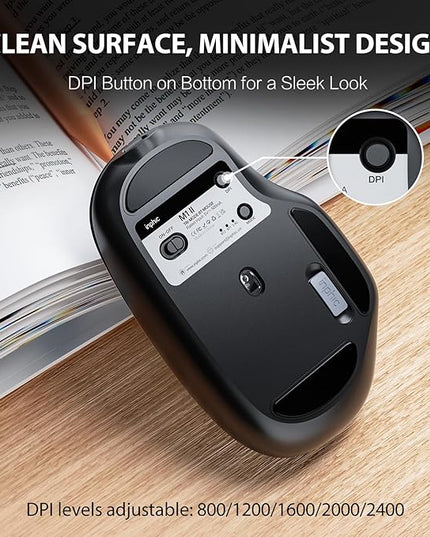 INPHIC M1 II Wireless Mouse Bluetooth, 80g Tri-Mode (Bluetooth 5.0/4.0+USB) Computer Mouse, Visible Battery Leval, Type-C Charging, for Windows/PC/Mac/Tablet/Laptop - Black