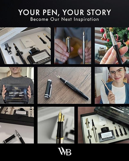 Wordsworth & Black Fountain Pen Gift Set, Includes Bottle, 6 Cartridges, Refill Converter, 4 Replacement Nibs, Premium Package, Journaling, Calligraphy, Smooth Writing Pens [Black Gold]