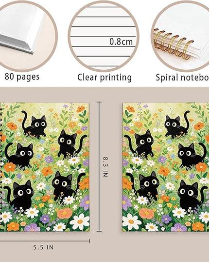 LIANHW Cute Cat Journals Notebook, Cute Notebooks for School Aesthetic, Cat Lover Gifts Notebooks for Note Taking, Cat Mom Lady Gifts for Women Journal, Black Kittens Journal 5.5x8.3 Inch