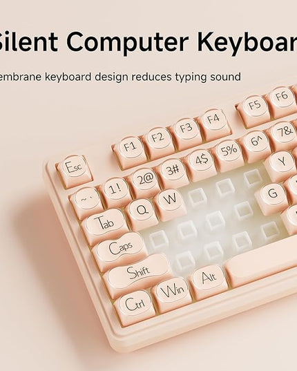 V102 Wired Keyboard, 98 Keys Creamy Gaming Keyboard with Number Pad, Display Screen & Media Knob RGB Silent Wired Cute Computer Keyboard for Laptop PC Gamer - Cream Pink