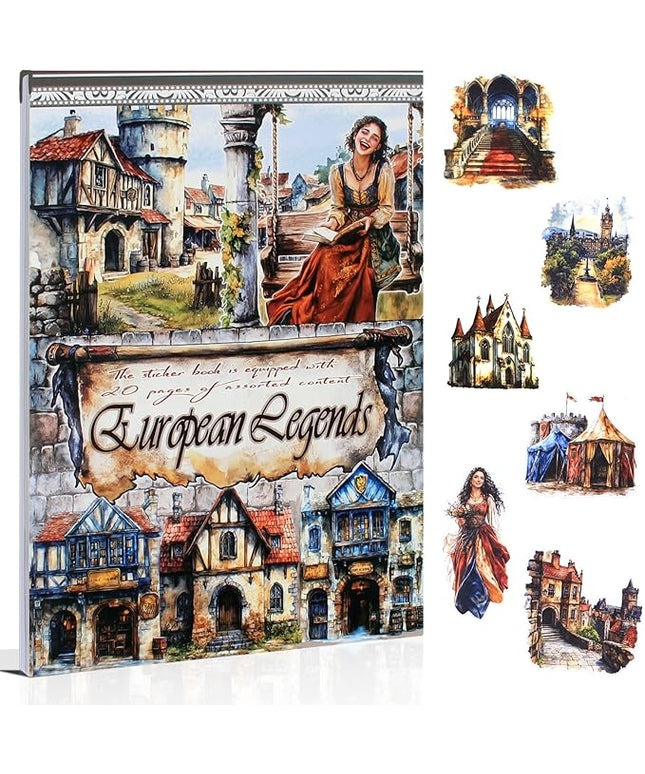 Dwpetzo Medieval European Theme Precut Journaling Sticker Book, Vintage Collage Stickers Ephemera for Junk Journals Supplies, Scrapbooking, Scrap Book, Assorted PET Washi Paper Materials, 20 Sheets