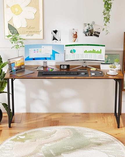 PayLessHere | 63 Inch Computer Desk | Vintage | Office Desk with Metal Frame, Adjustable Feet | Water-Resistant, Scratchproof Surface | Sturdy Writing Table for Home Office or Study | Pack of 1