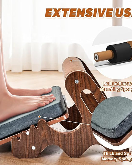 Foot Rest for Under Desk at Work- Adjustable Rocking Foot Stool with 3 Height Position and Soft Crossbar, Ergonomic Wooden Footrest with Soft Sponge Pad for Home, Office