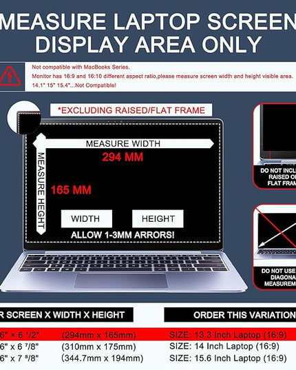 4-Way Laptop Privacy Screen Shield 13.3 Inch, Removable 16:9 Aspect 360° Privacy Filter Screen Protector for 13.3 Inch Laptop Computer, Anti Glare Blue Light Slide Mount Tabs Cover for Generic Laptop