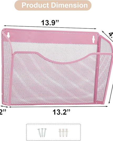 EASEPRES 3 Single Pocket Mesh Hanging File Organizer, Vertical Wall Mounted Magazine File Holder, Mount Basket Mail Paper Document Folder Organizing for Office, Home and School, Pink
