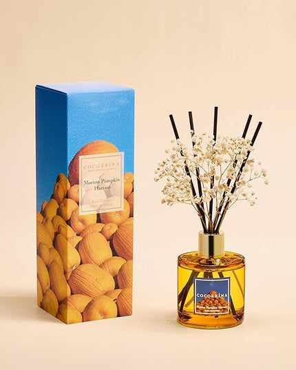COCORRÍNA Reed Diffuser - Morton Pumpkin Harvest Reed Diffuser Set with 8 Sticks & Preserved Baby's Breath, Reed Diffuser for Home Bathroom Shelf Decor