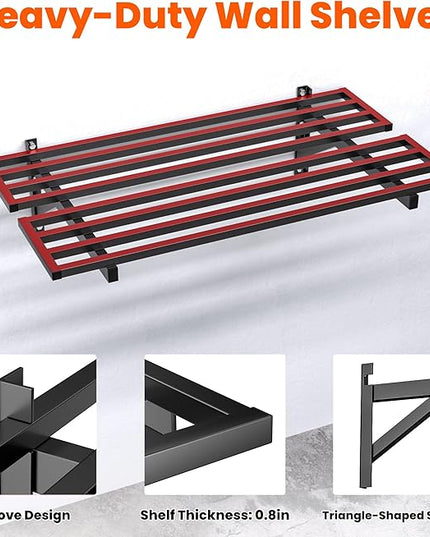 Ultrawall Heavy Duty Garage Wall Shelves, 2 x 4 ft Wall Mounted Storage Shelves, Holds Up to 800Lbs, 2Pack, Black