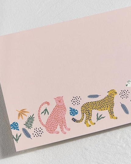 Minted Sweet Tropical Stationery Set, Set of 10, Flat Note Cards & Envelopes for Invitiations and Handwritten Thank You Messages, Jungle Cats & Foliage Design, Gifts for Teachers, Luxurious Paper